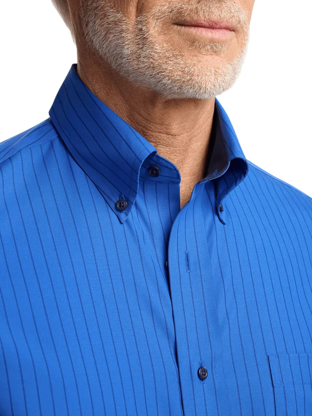 Non-Iron Cotton Stripe Dress Shirt With Contrast Trim - Blue