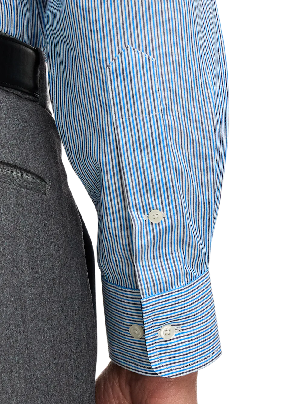 Non-Iron Cotton Stripe Dress Shirt With Contrast Trim - Blue