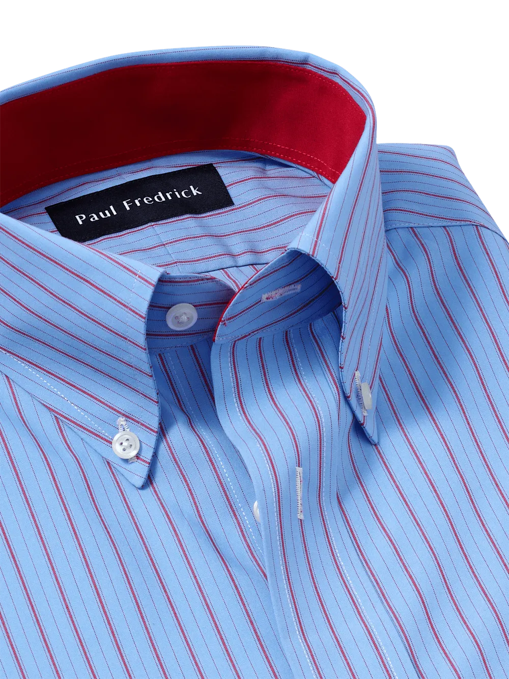 Non-Iron Cotton Stripe Dress Shirt With Contrast Trim - Blue/red