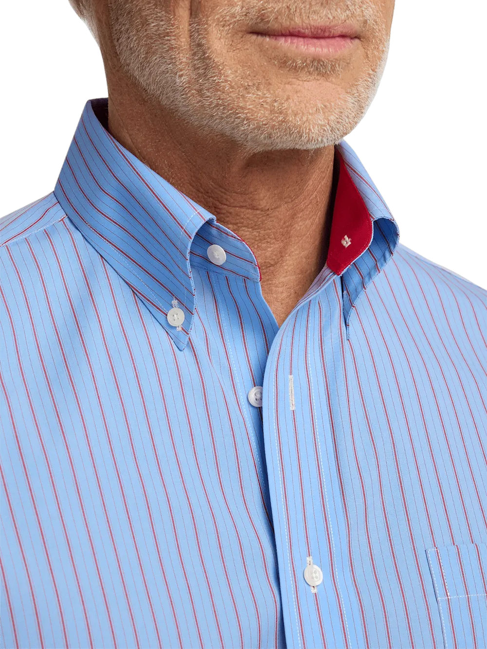 Non-Iron Cotton Stripe Dress Shirt With Contrast Trim - Blue/red