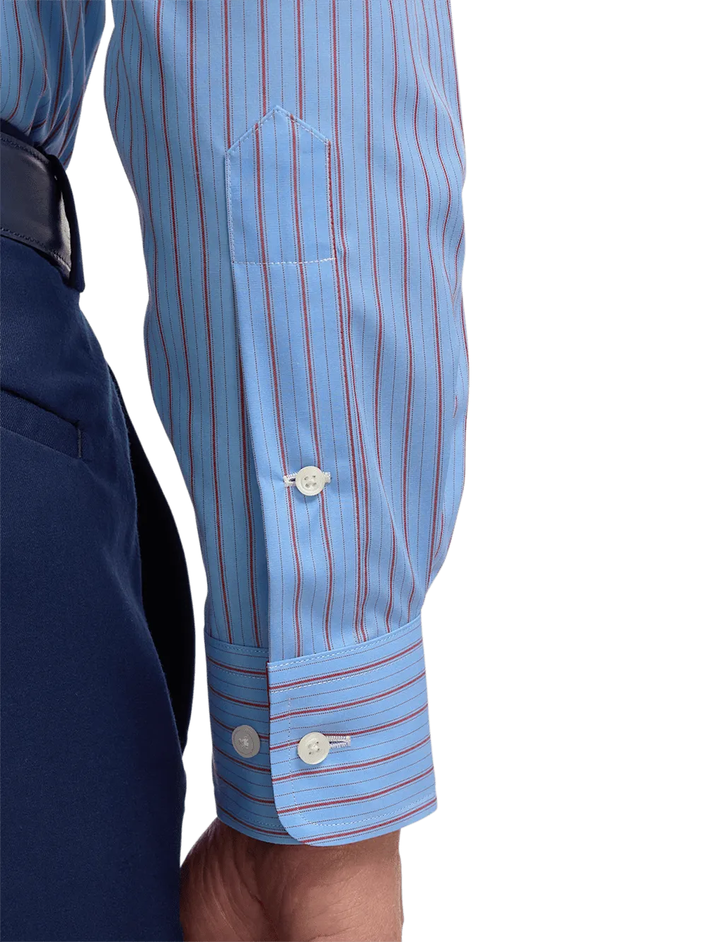 Non-Iron Cotton Stripe Dress Shirt With Contrast Trim - Blue/red