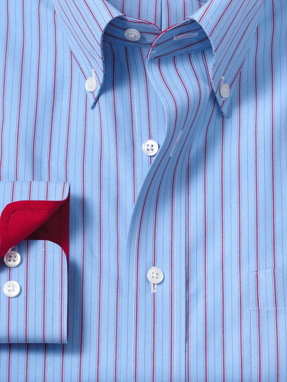Non-Iron Cotton Stripe Dress Shirt With Contrast Trim - Blue/red