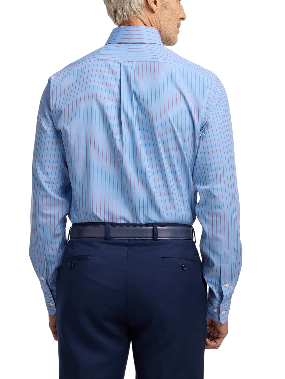 Non-Iron Cotton Stripe Dress Shirt With Contrast Trim - Blue/red