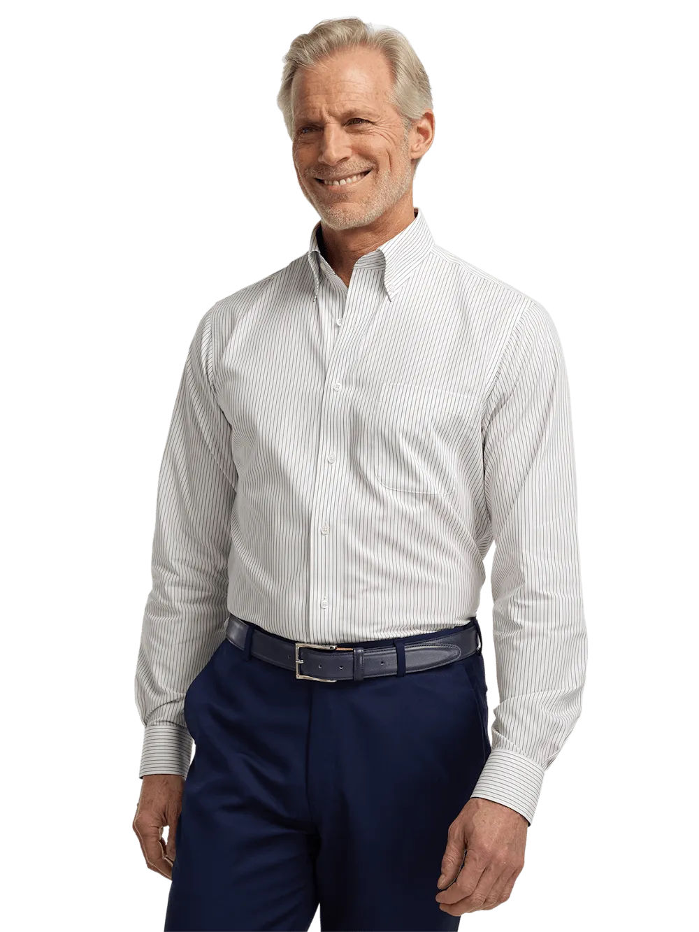 Non-Iron Cotton Stripe Dress Shirt With Contrast Trim - Brown