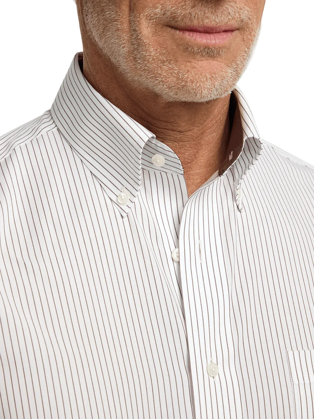 Non-Iron Cotton Stripe Dress Shirt With Contrast Trim - Brown