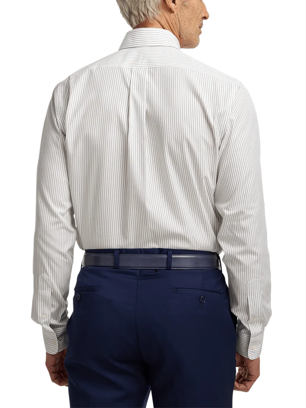 Non-Iron Cotton Stripe Dress Shirt With Contrast Trim - Brown