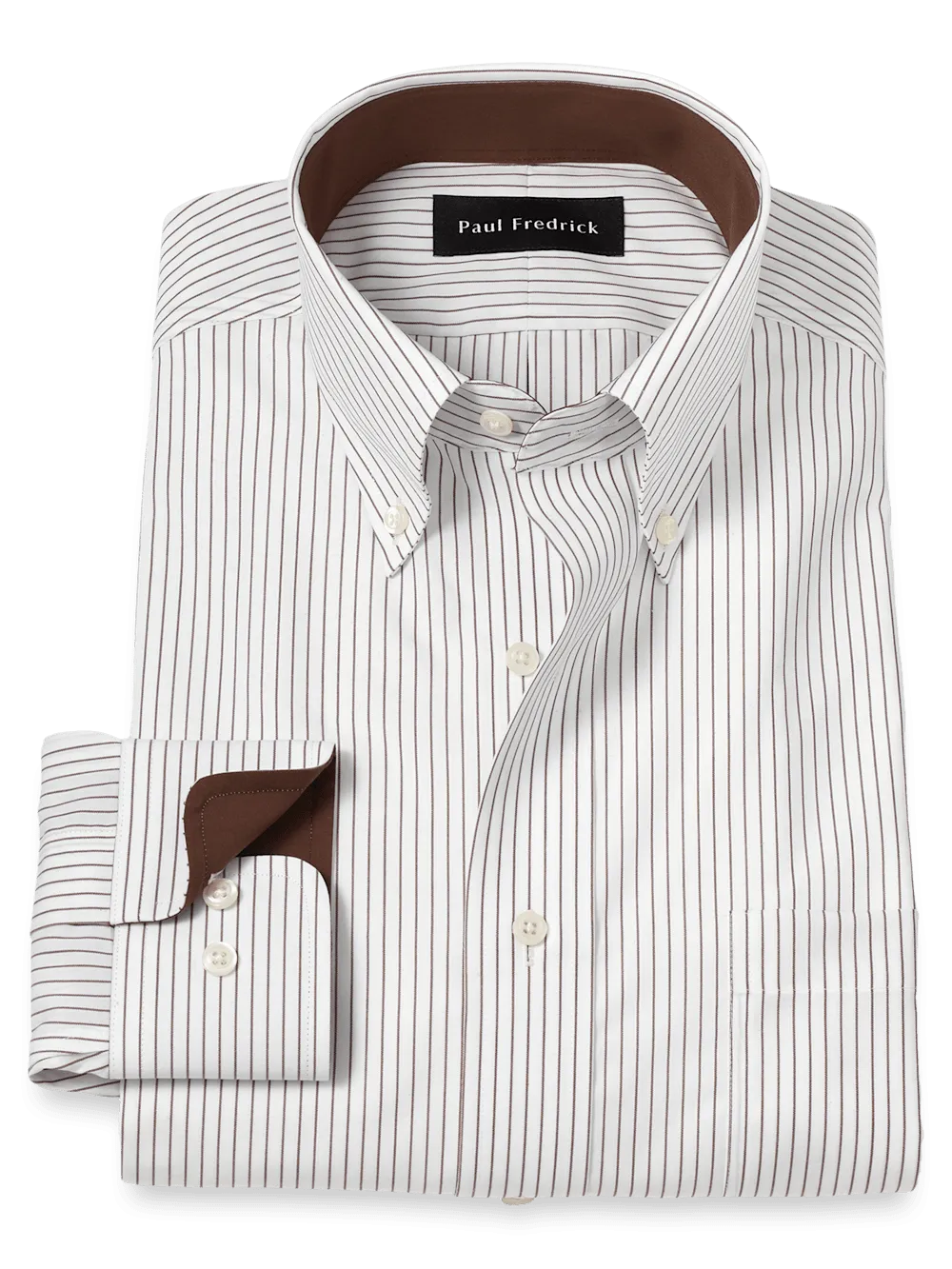 Non-Iron Cotton Stripe Dress Shirt With Contrast Trim - Brown