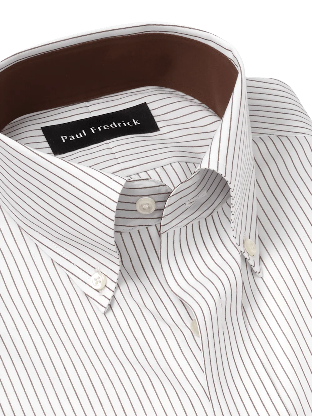 Non-Iron Cotton Stripe Dress Shirt With Contrast Trim - Brown