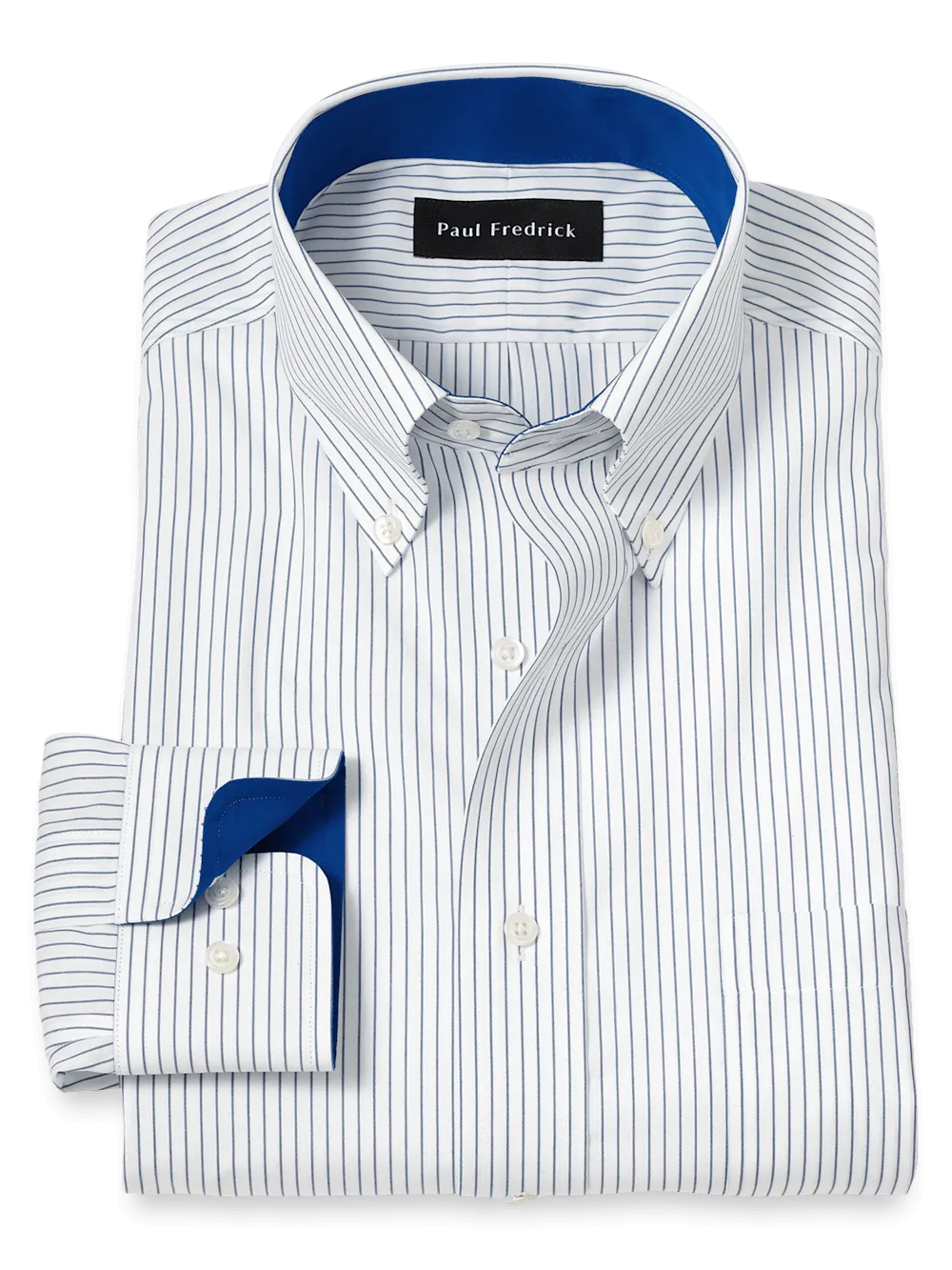 Non-Iron Cotton Stripe Dress Shirt With Contrast Trim - Cobalt