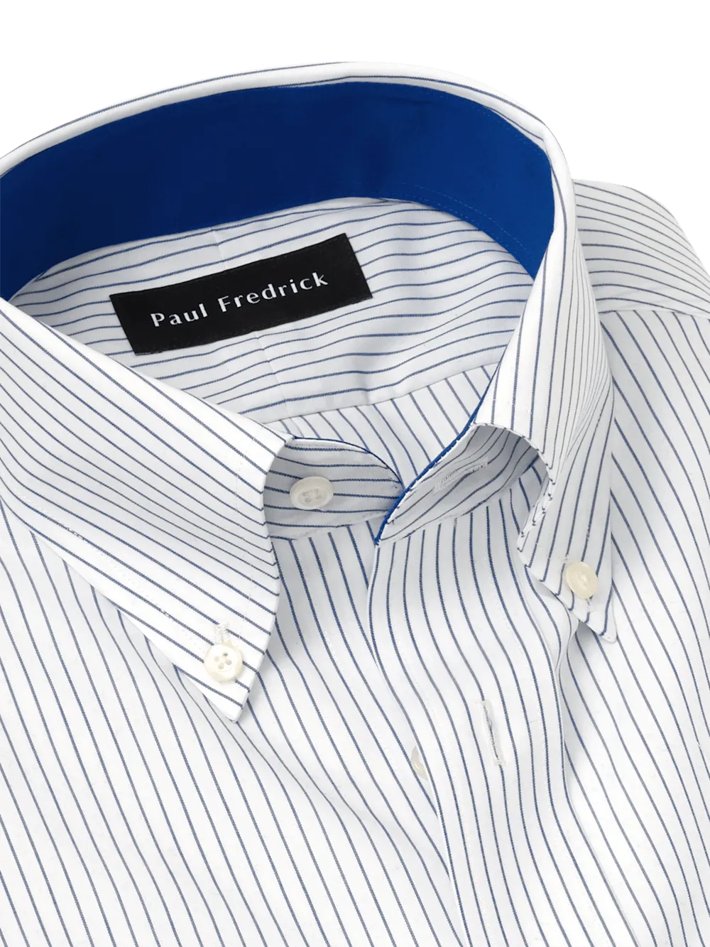 Non-Iron Cotton Stripe Dress Shirt With Contrast Trim - Cobalt