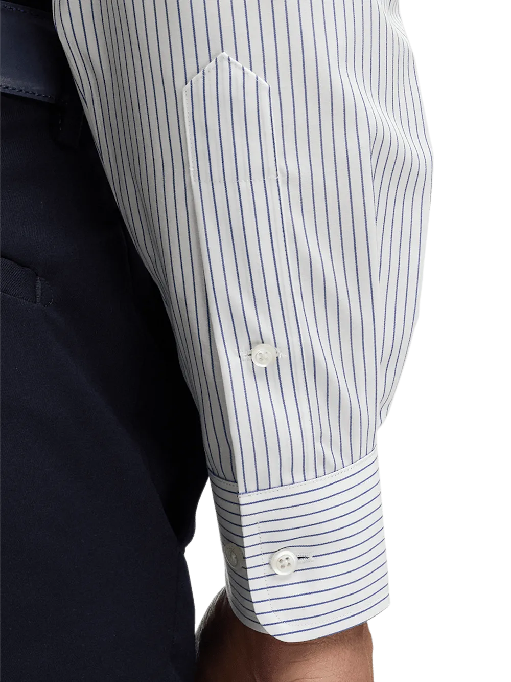 Non-Iron Cotton Stripe Dress Shirt With Contrast Trim - Cobalt