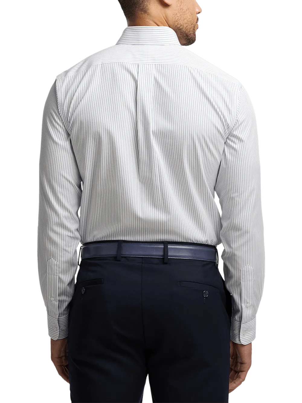 Non-Iron Cotton Stripe Dress Shirt With Contrast Trim - Cobalt