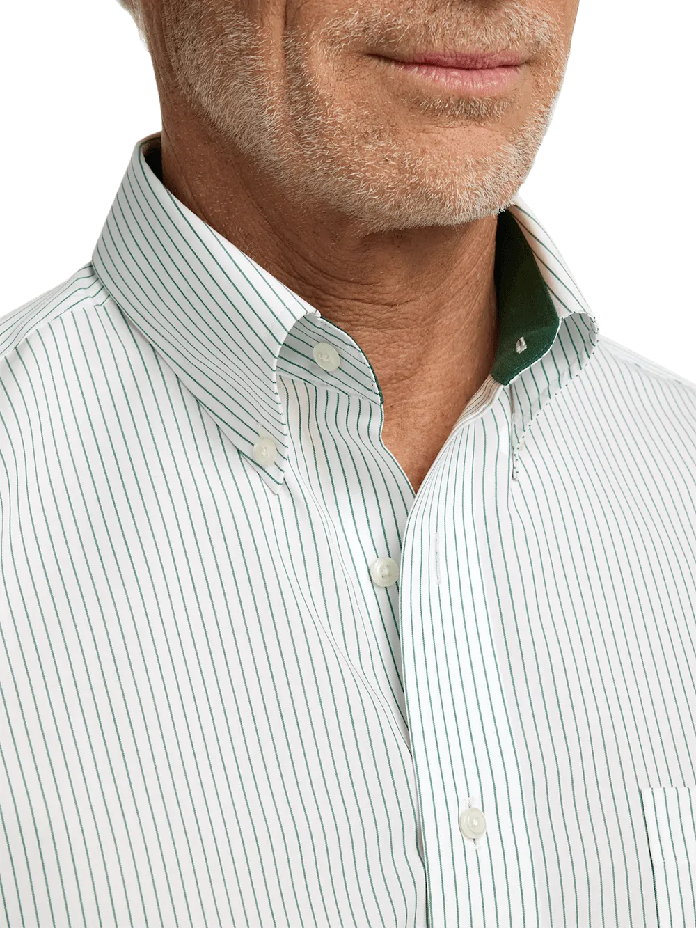 Non-Iron Cotton Stripe Dress Shirt With Contrast Trim - Green