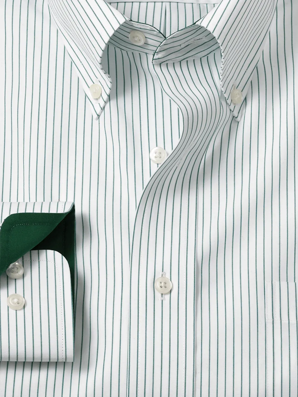 Non-Iron Cotton Stripe Dress Shirt With Contrast Trim - Green