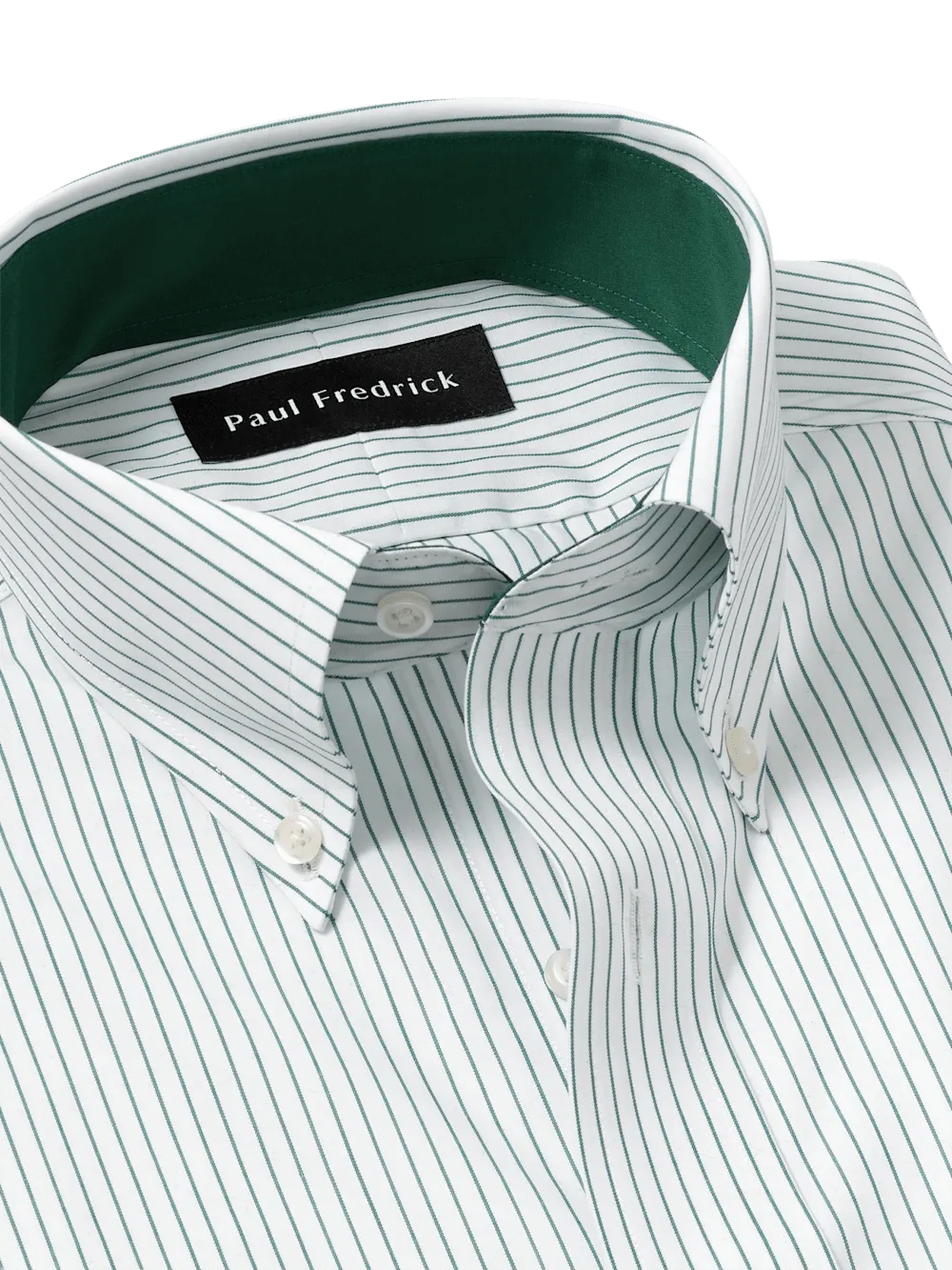 Non-Iron Cotton Stripe Dress Shirt With Contrast Trim - Green
