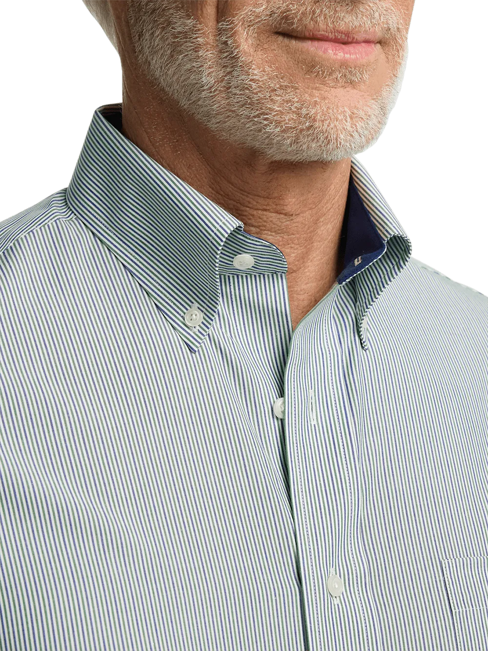 Non-Iron Cotton Stripe Dress Shirt With Contrast Trim - Green