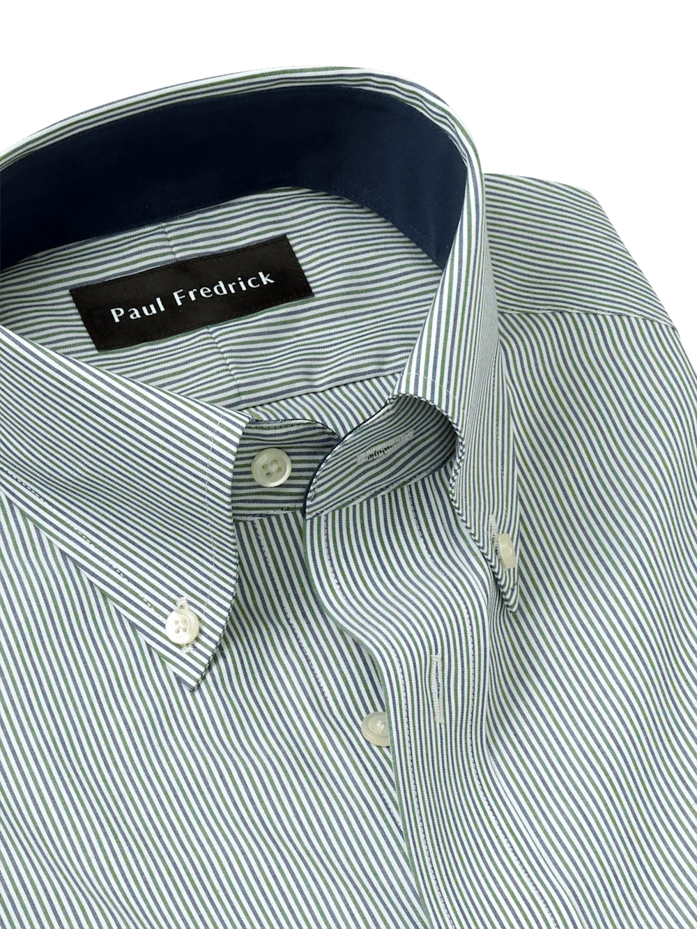 Non-Iron Cotton Stripe Dress Shirt With Contrast Trim - Green