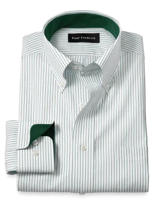 Non-Iron Cotton Stripe Dress Shirt With Contrast Trim - Green