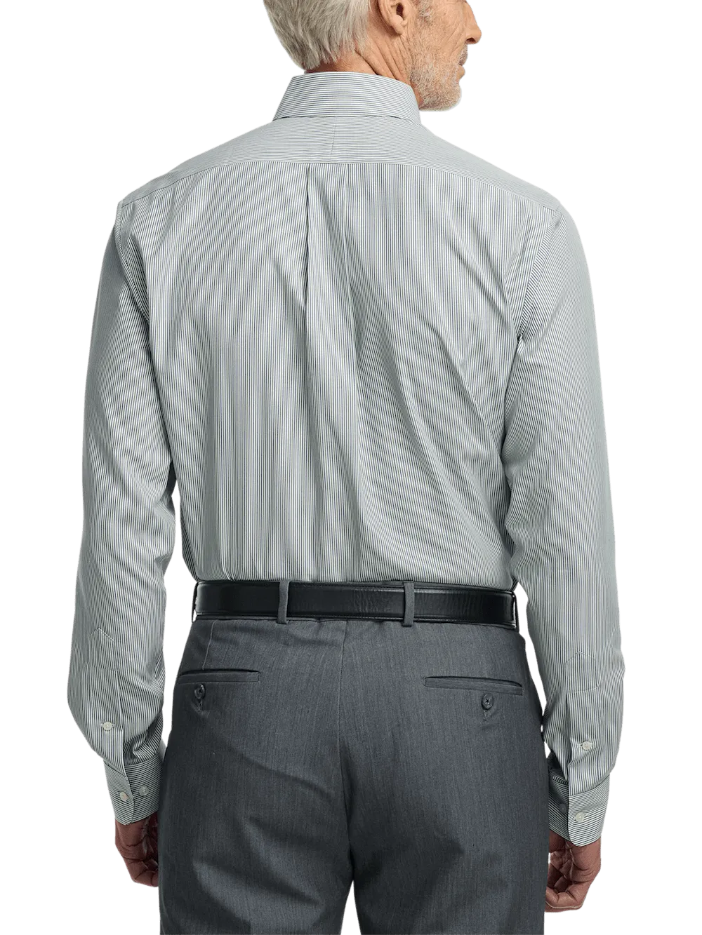 Non-Iron Cotton Stripe Dress Shirt With Contrast Trim - Green