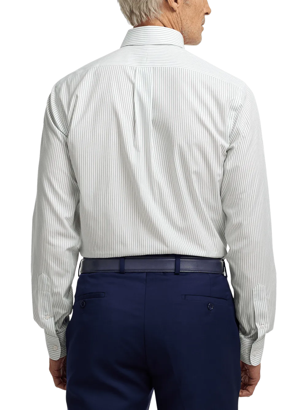 Non-Iron Cotton Stripe Dress Shirt With Contrast Trim - Green