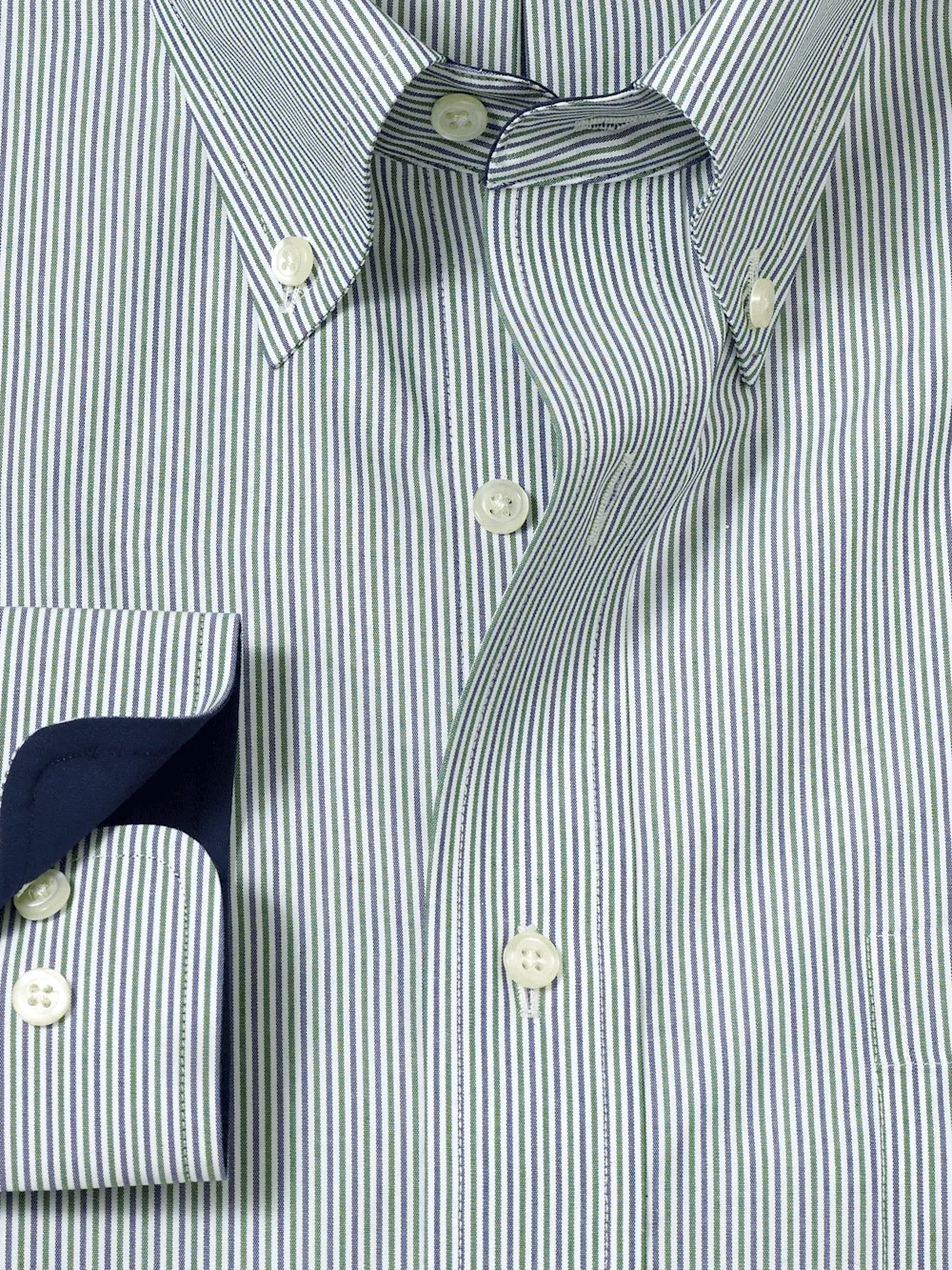 Non-Iron Cotton Stripe Dress Shirt With Contrast Trim - Green