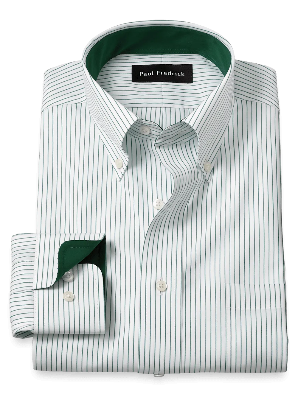 Non-Iron Cotton Stripe Dress Shirt With Contrast Trim - Green