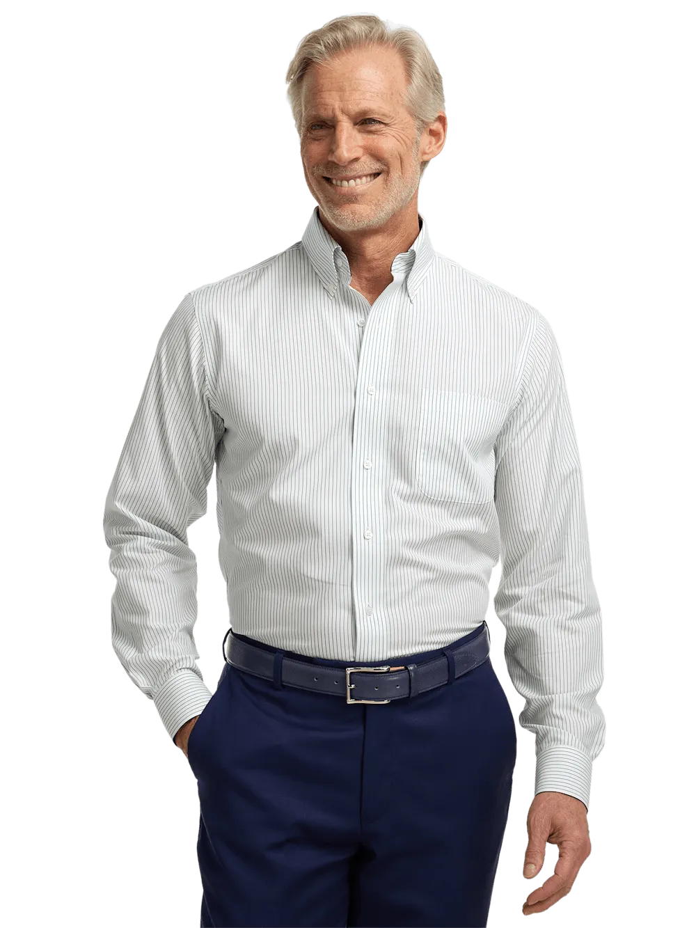 Non-Iron Cotton Stripe Dress Shirt With Contrast Trim - Green