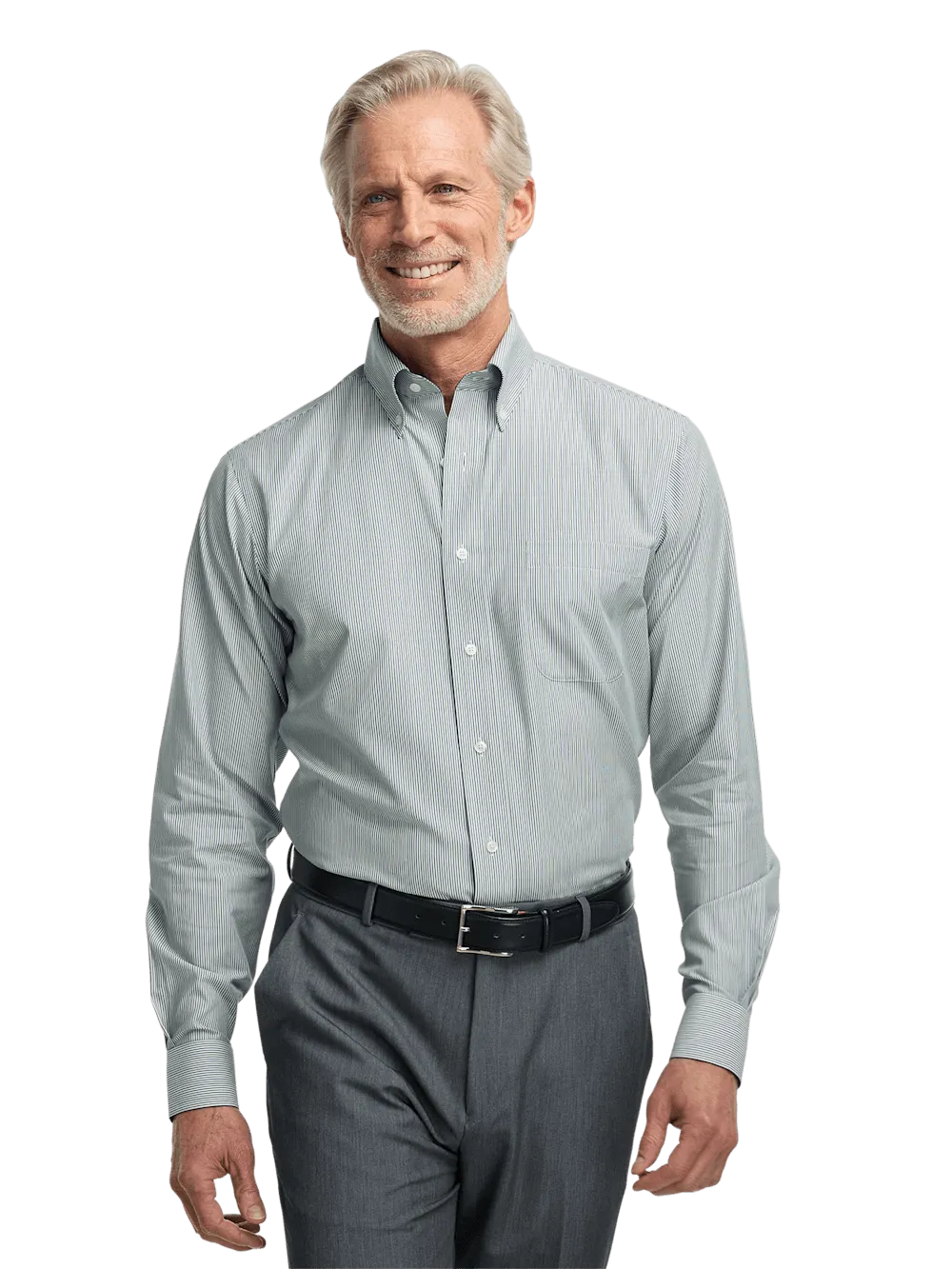 Non-Iron Cotton Stripe Dress Shirt With Contrast Trim - Green