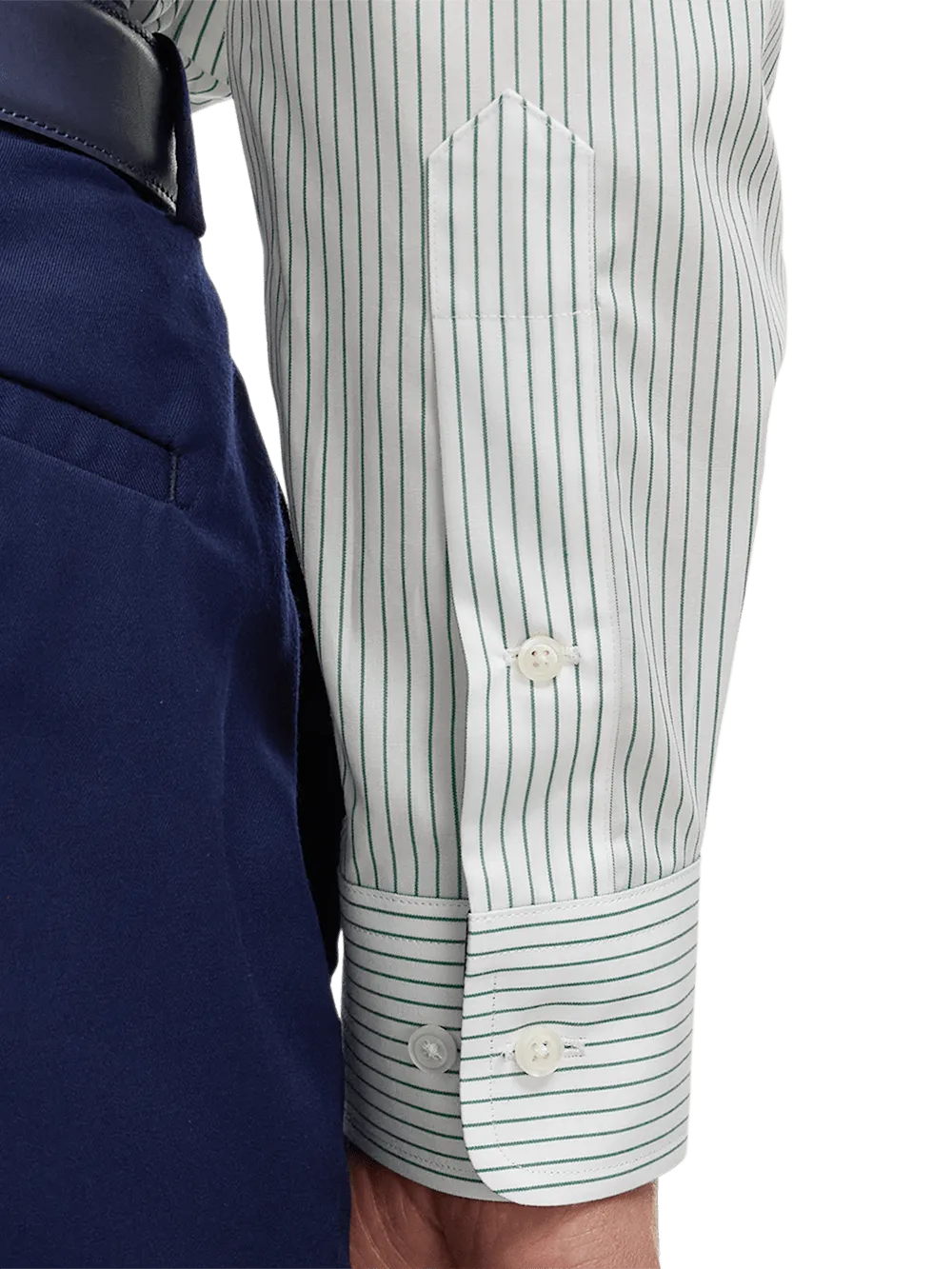 Non-Iron Cotton Stripe Dress Shirt With Contrast Trim - Green