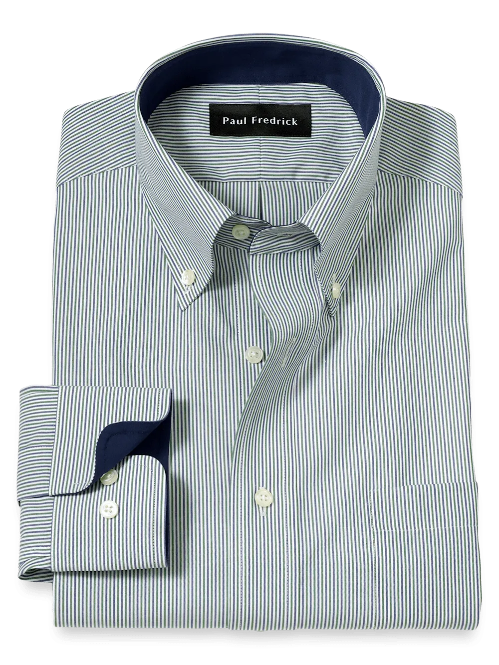 Non-Iron Cotton Stripe Dress Shirt With Contrast Trim - Green