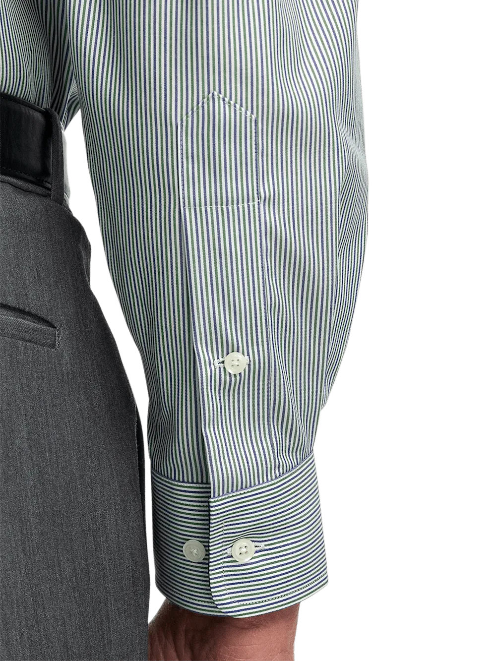 Non-Iron Cotton Stripe Dress Shirt With Contrast Trim - Green
