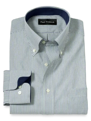 Non-Iron Cotton Stripe Dress Shirt With Contrast Trim - Green