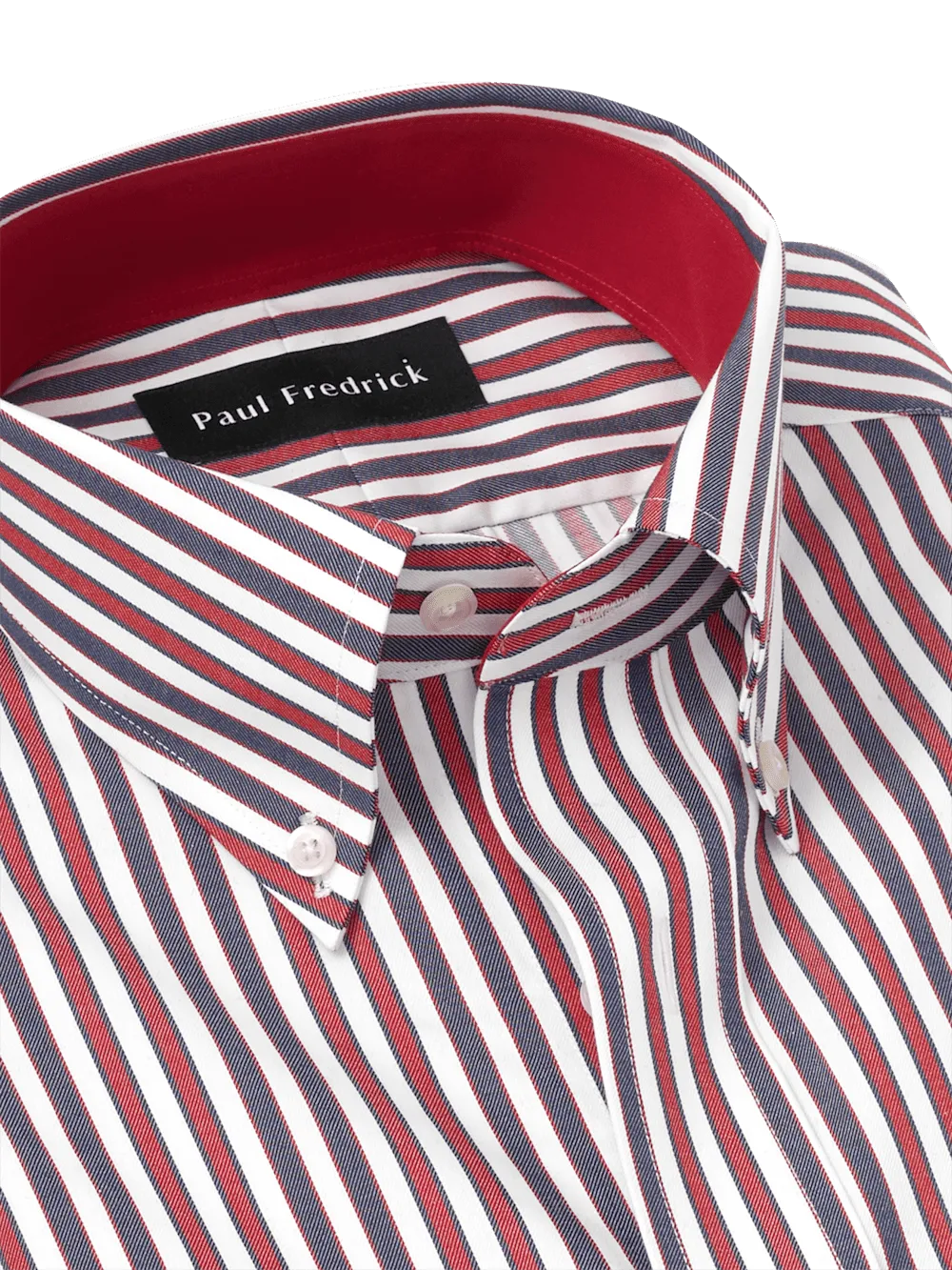 Non-Iron Cotton Stripe Dress Shirt With Contrast Trim - Navy/red