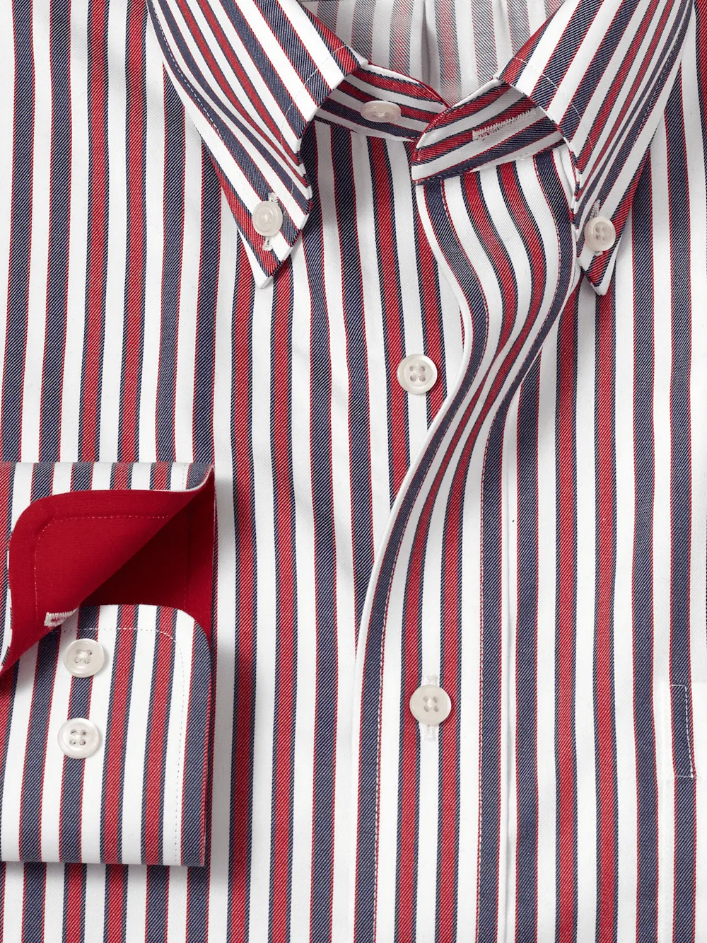 Non-Iron Cotton Stripe Dress Shirt With Contrast Trim - Navy/red