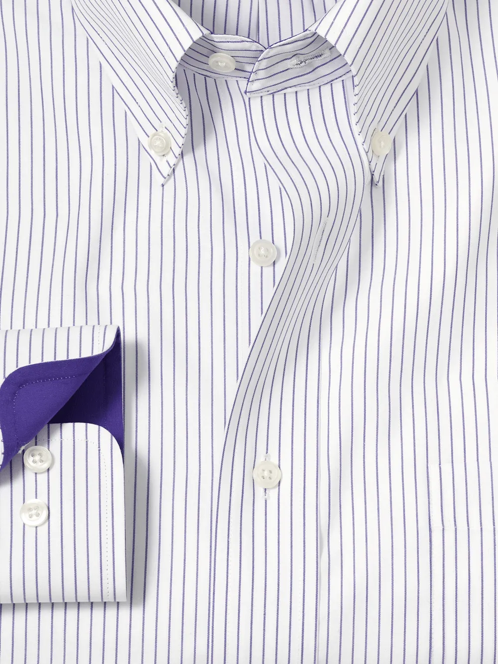 Non-Iron Cotton Stripe Dress Shirt With Contrast Trim - Purple