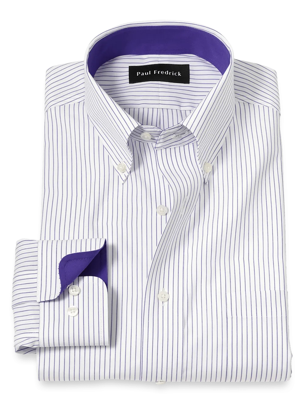 Non-Iron Cotton Stripe Dress Shirt With Contrast Trim - Purple