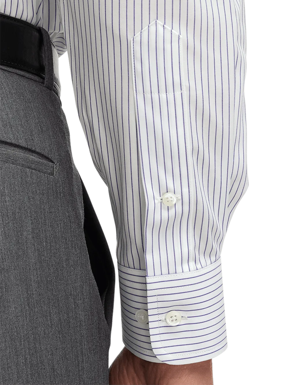 Non-Iron Cotton Stripe Dress Shirt With Contrast Trim - Purple