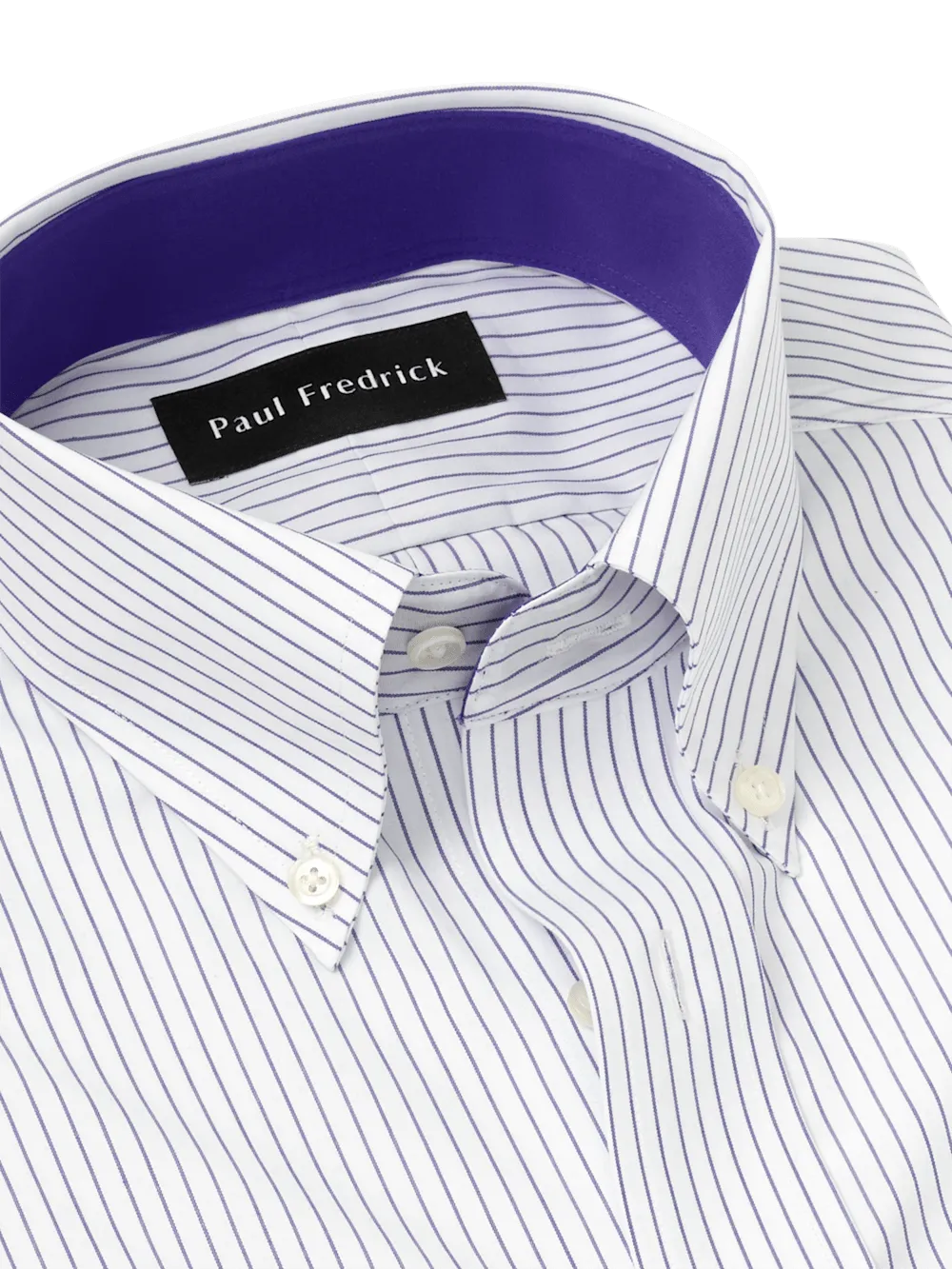 Non-Iron Cotton Stripe Dress Shirt With Contrast Trim - Purple