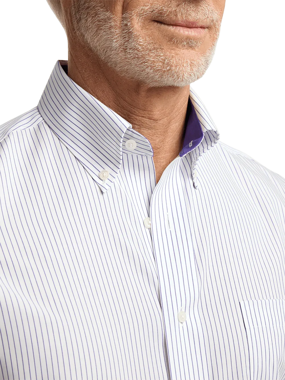 Non-Iron Cotton Stripe Dress Shirt With Contrast Trim - Purple