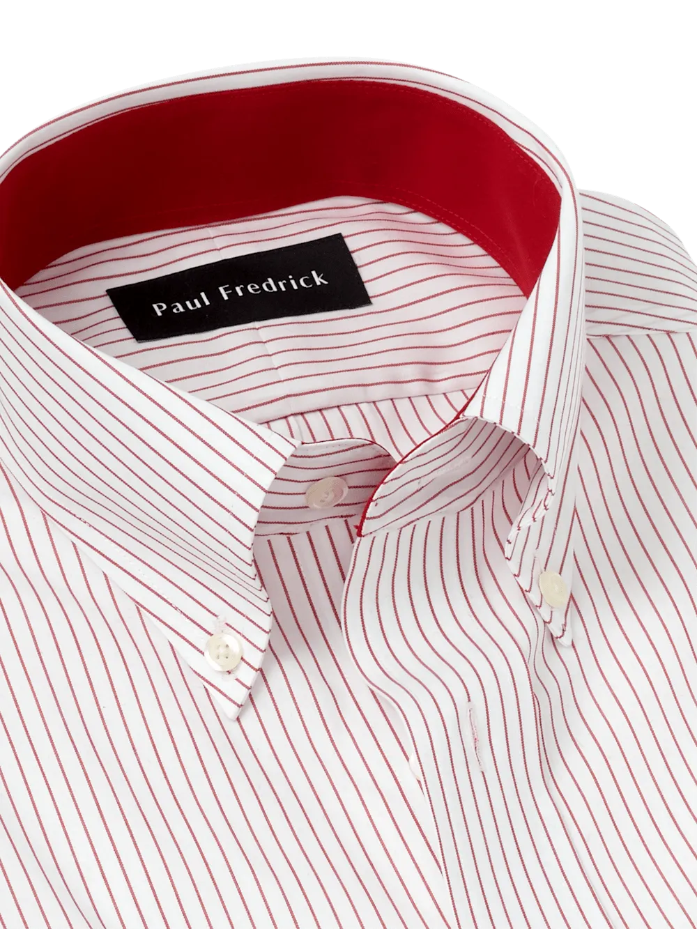 Non-Iron Cotton Stripe Dress Shirt With Contrast Trim - Red