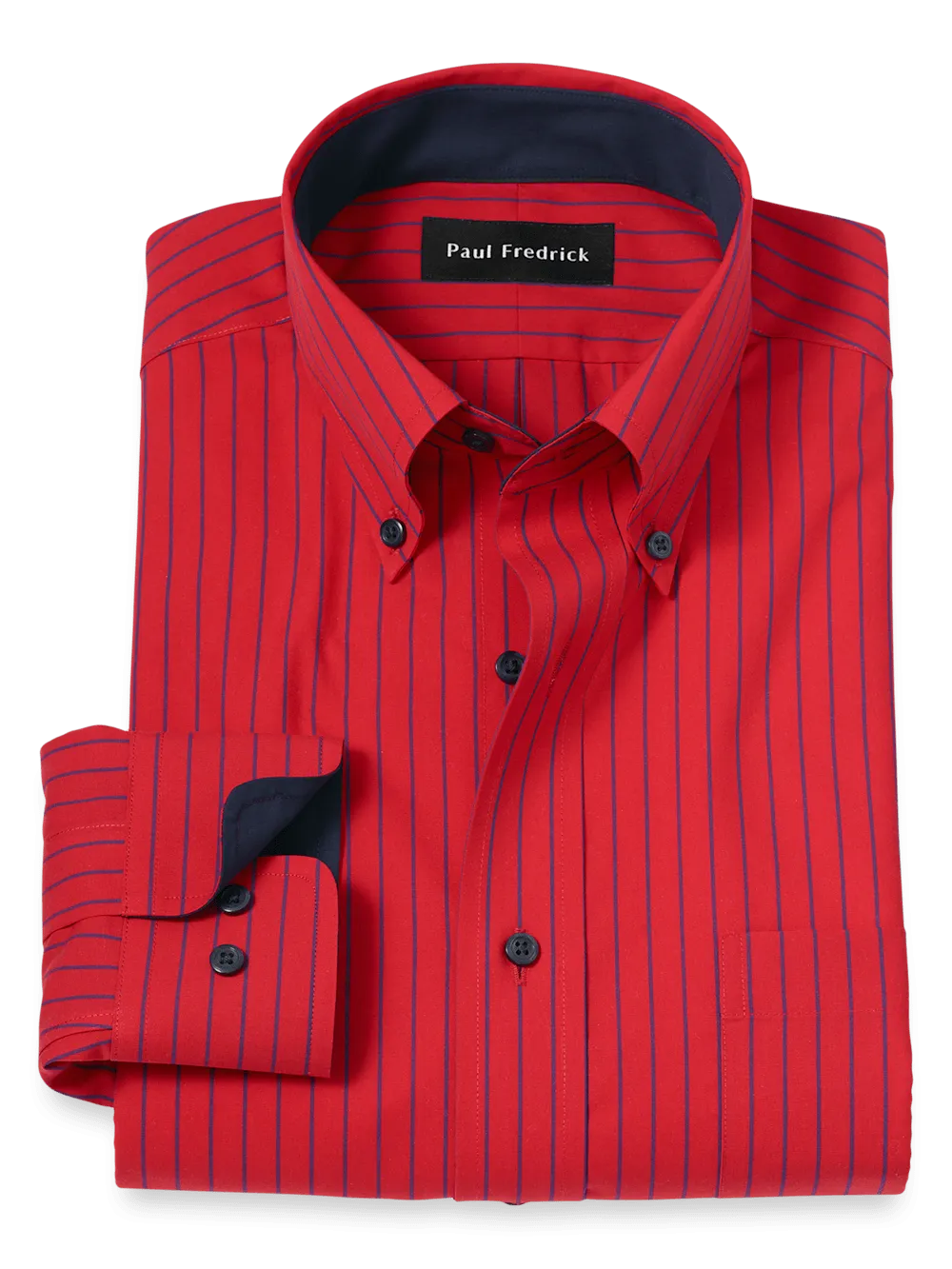 Non-Iron Cotton Stripe Dress Shirt With Contrast Trim - Red