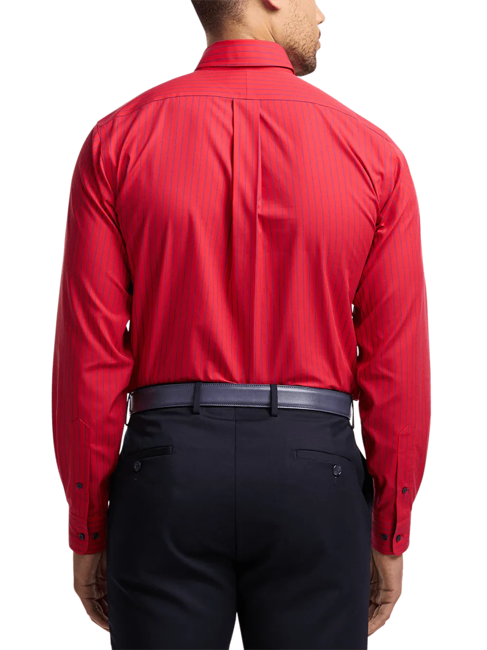 Non-Iron Cotton Stripe Dress Shirt With Contrast Trim - Red
