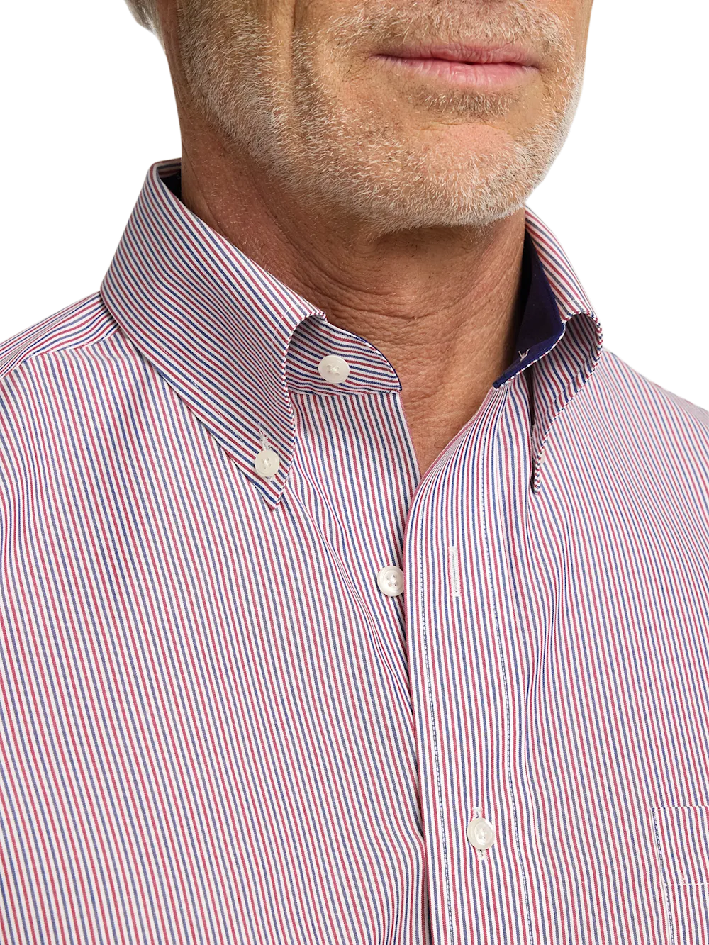 Non-Iron Cotton Stripe Dress Shirt With Contrast Trim - Red