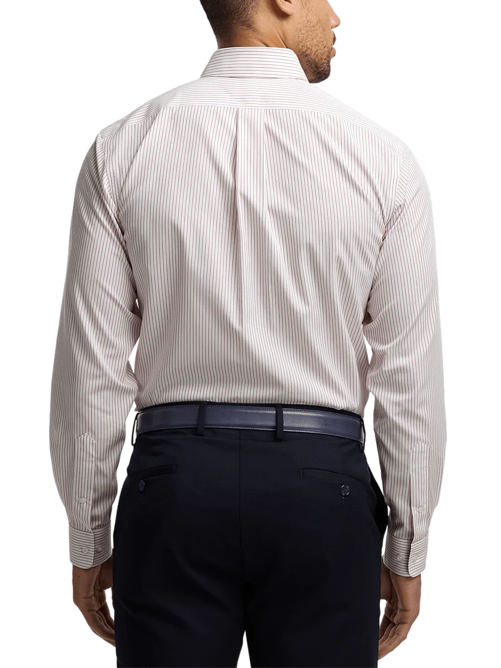 Non-Iron Cotton Stripe Dress Shirt With Contrast Trim - Red