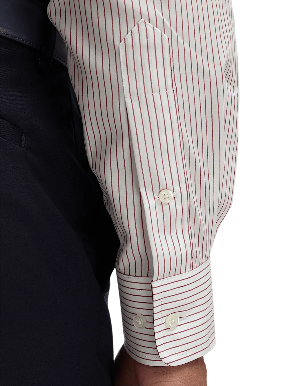 Non-Iron Cotton Stripe Dress Shirt With Contrast Trim - Red