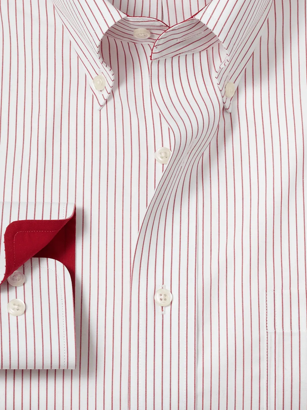 Non-Iron Cotton Stripe Dress Shirt With Contrast Trim - Red