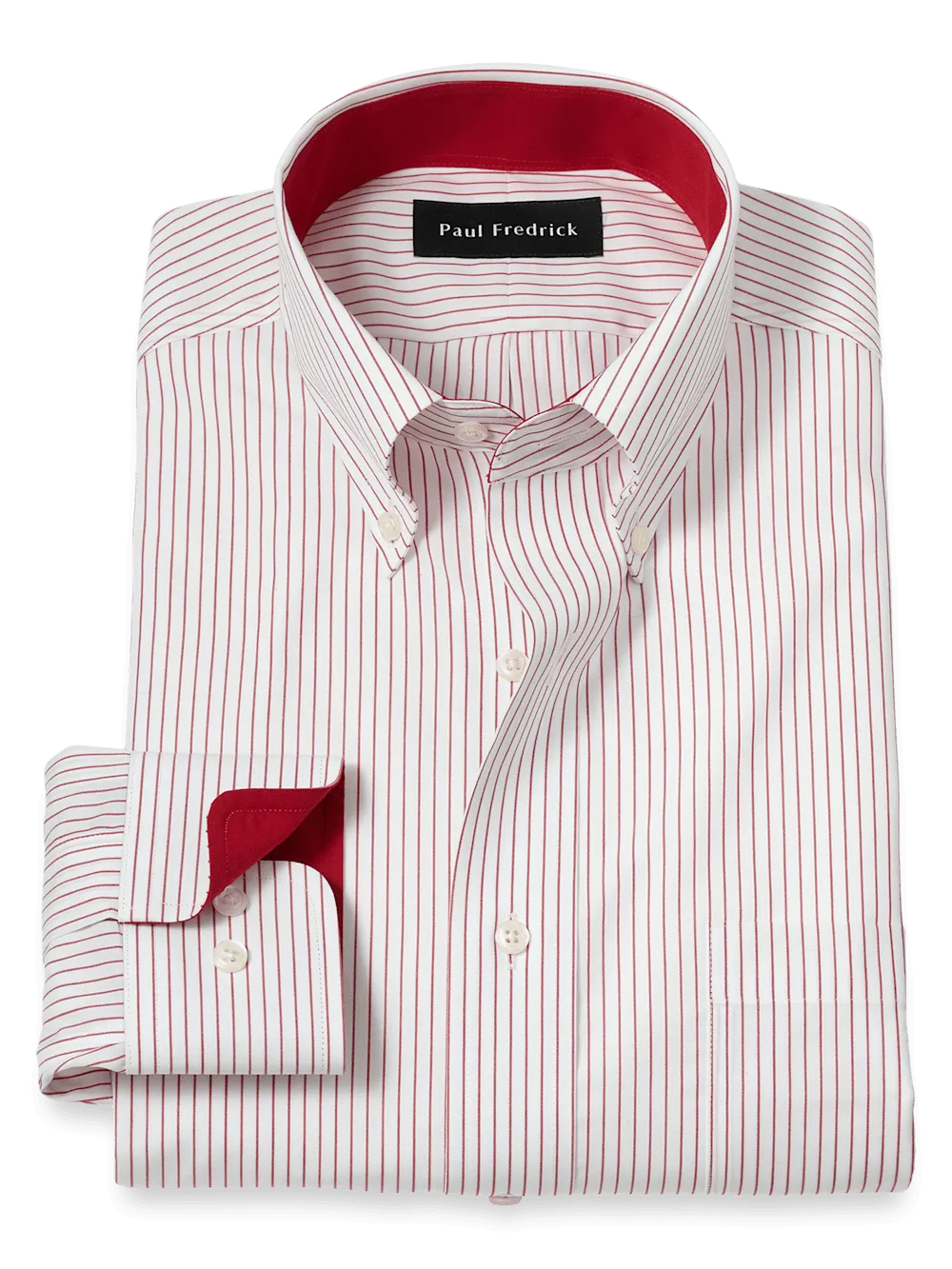 Non-Iron Cotton Stripe Dress Shirt With Contrast Trim - Red