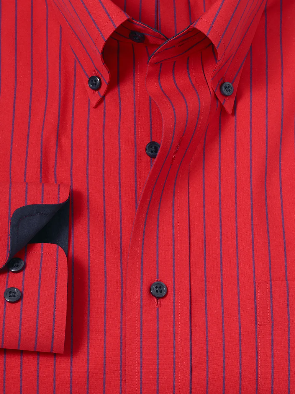 Non-Iron Cotton Stripe Dress Shirt With Contrast Trim - Red