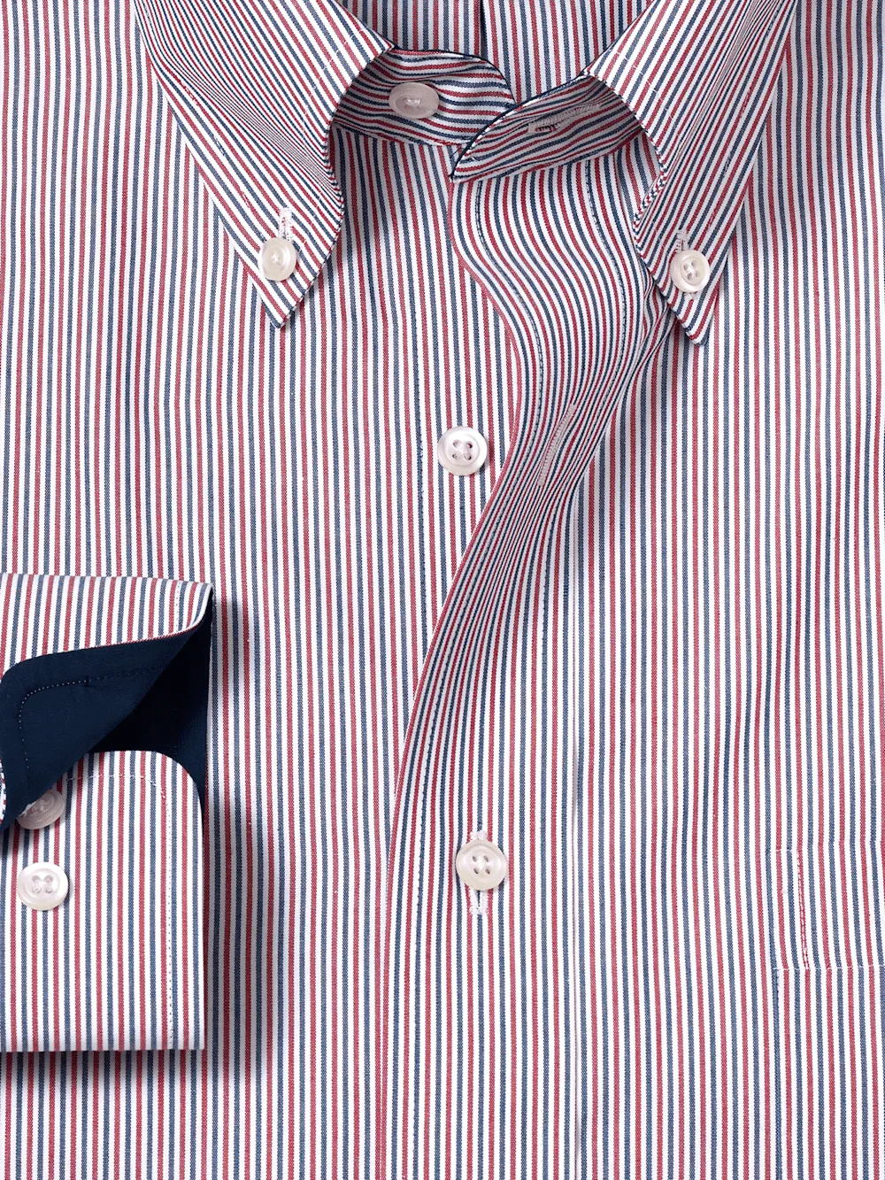 Non-Iron Cotton Stripe Dress Shirt With Contrast Trim - Red