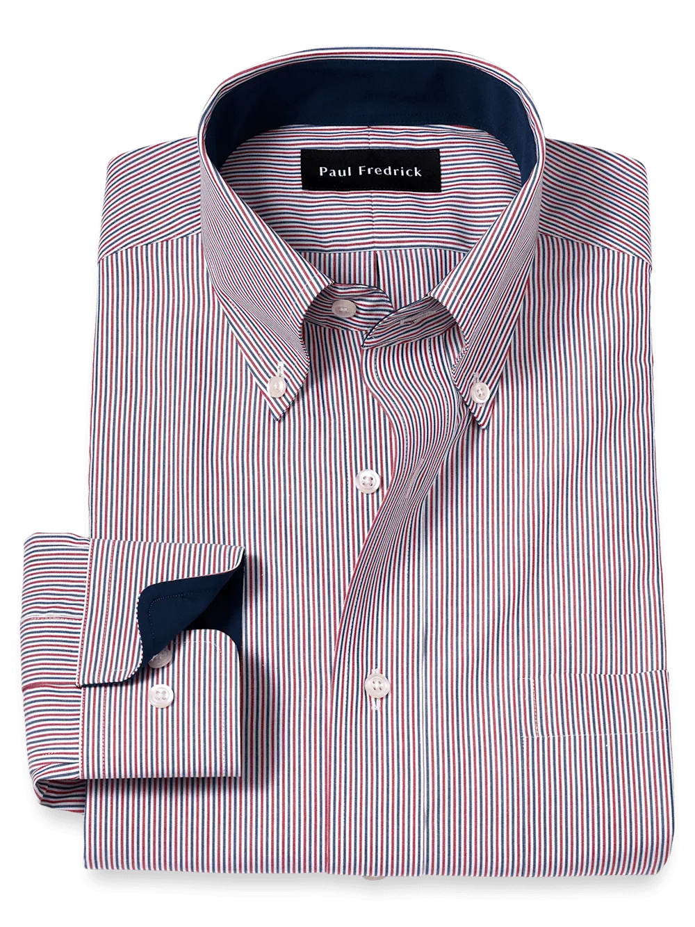 Non-Iron Cotton Stripe Dress Shirt With Contrast Trim - Red